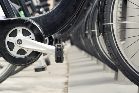 Urban: Closeup of Bicycles in Rack