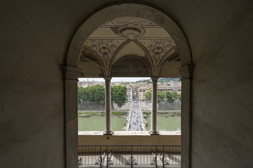 View from the Mausoleum of Hadrian or Castel Saint Angelo. Bridg