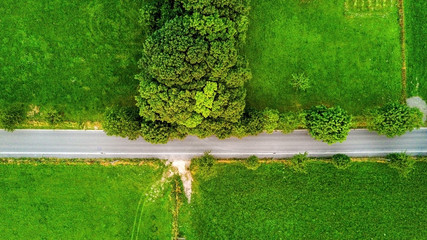 Drone flight in the summer above the are of Aachen with its flields, forest and meadows