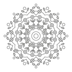 Mandala. Round Flower Element For Coloring Book. Black Lines on White Background. Abstract Geometric Ornament. Vector.