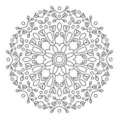Mandala. Round Flower Element For Coloring Book. Black Lines on White Background. Abstract Geometric Ornament. Vector.