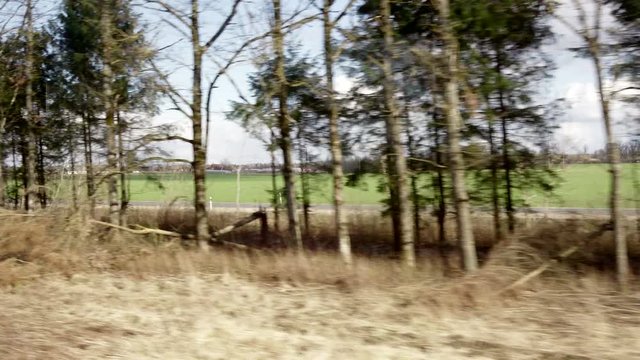 View of passing landscape from a train window 4k