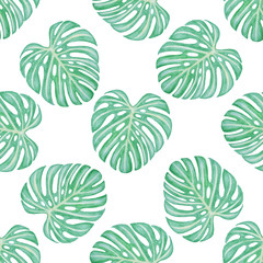 Pattern with green tropical leaves