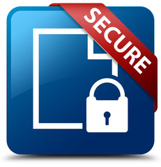 Secure (document page padlock icon) blue square button red ribbon in corner