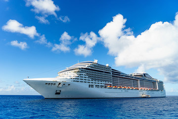 Cruise ship in crystal blue water