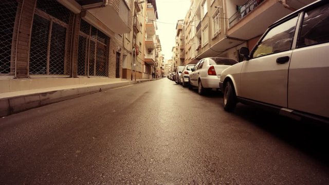 Residential Area Ampty Street Cars on Parking Place Ankara
