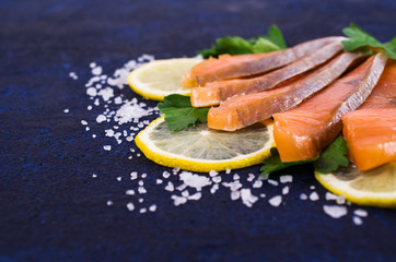 Sliced salted salmon