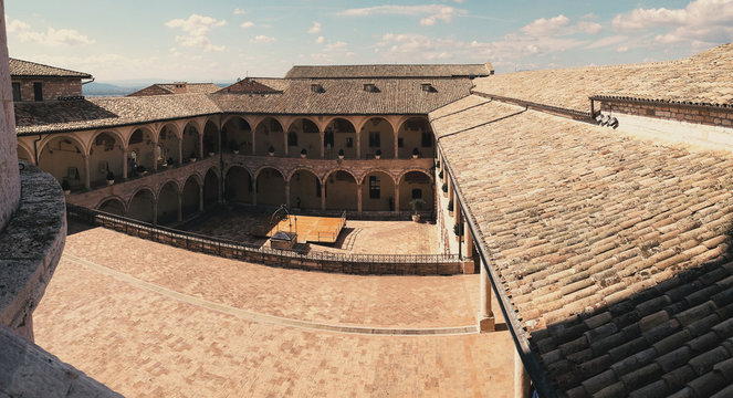 A view of the piazza and courtyard at St. Francis of Assisi in Italy