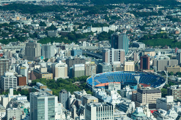 
横浜市街と横浜スタジアム
