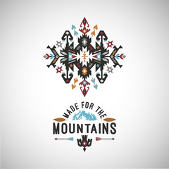 Colorful tribal Navajo style vector ornamental geometric logo set