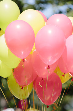Close-up of bunch of colorful balloons