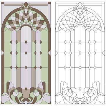 Stained-glass pattern in neoclassic style. Vector