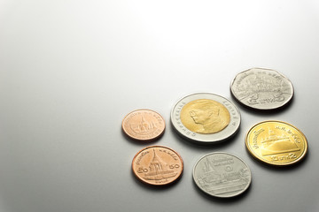close up picture of group of thai coin