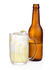 Palm juice of glass with ice  isolated on white background.