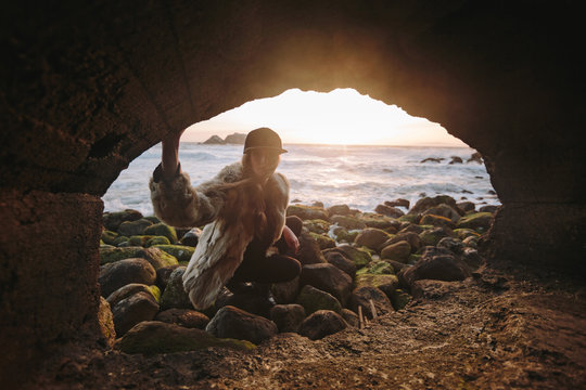 A young beautiful woman exploring on the California coast 