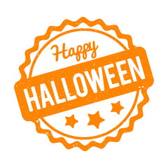 Happy Halloween rubber stamp orange on a white background.