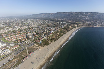 Aerial view of Torrance Beach and Rancho Palos Verdes in Los Angeles County, California.  