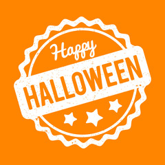 Happy Halloween rubber stamp white on a orange background.