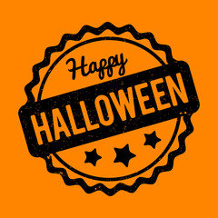 Happy Halloween rubber stamp black on a orange background.