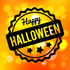 Happy Halloween rubber stamp black on a orange bokeh background.