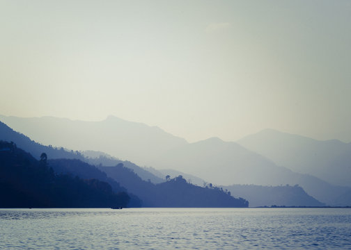 the landscape of the lake in pokhara,nepal
