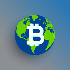 bitcoin symbol on world map