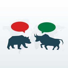 bull and bear with chat symbol for stock market