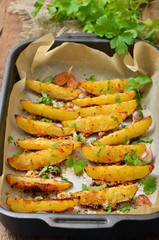 Fried potato wedges