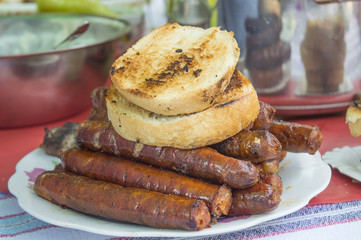toasted bread and barbecue sausages