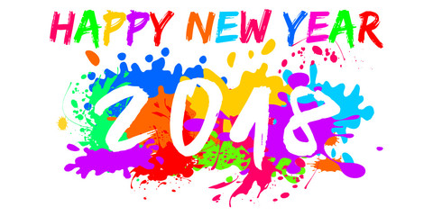 happy new year 2018 - colored  ink splash