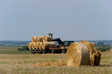 Obraz premium Strohballenernte auf einem Feld