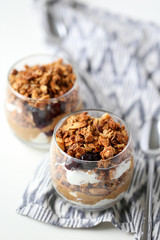 Breakfast Granola Parfait with Peanut Butter Strawberry Jelly and Greek Yogurt in Glass