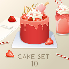 Set of delicious sweets and desserts : Fancy Cake : Vector Illustration