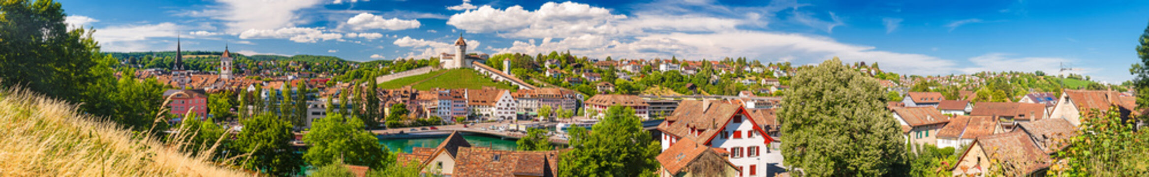 Schaffhausen mit Festung Munot am Rhein in der Schweiz