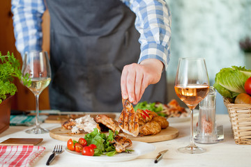 chicken dinner, bqq with salad