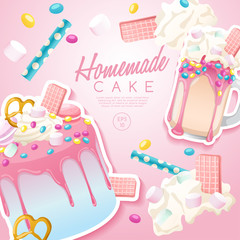 Set of delicious sweets and desserts : Fancy Cake : Vector Illustration
