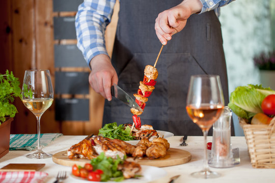 chicken dinner, bqq with salad