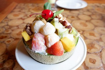 Fresh Fruit Salad in melon bowl