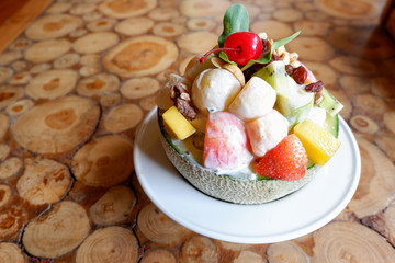 Fresh Fruit Salad in melon bowl