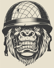 Fototapeta premium Małpa żołnierz z papierosem