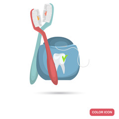 Toothbrush and dental floss color flat icon for web and mobile design