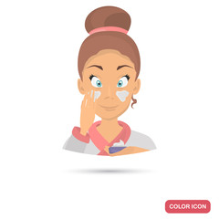 Girl apply face cream color flat icon for web and mobile design