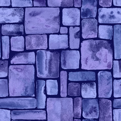 Dark blue watercolor brush strokes vintage background. Seamless pattern. Watercolour uneven spots or stains texture. Abstract hand drawn geometrical template.