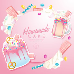 Set of delicious sweets and desserts : Fancy Cake : Vector Illustration