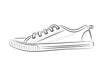 Hand drawn sketch of sport shoes, sneakers for summer. Vector stock illustration. Sport wear for men and women.