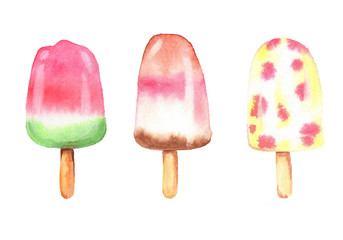 Watercolour ice-cream popsicles set 