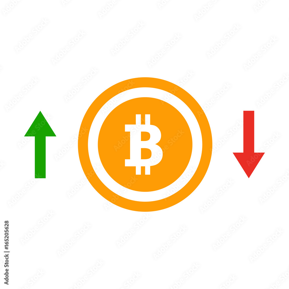 Aufkleber up and down arrows bitcoin course flat icon. concept of simple bitcoin badge or forecast of purchase
