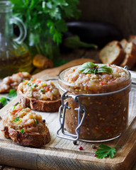 Eggplant pate in a glass jar