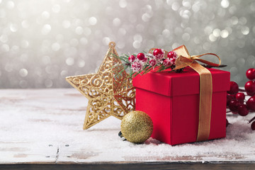 Christmas gift box and decorations