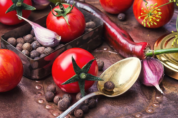 pickled tomatoes in autumn